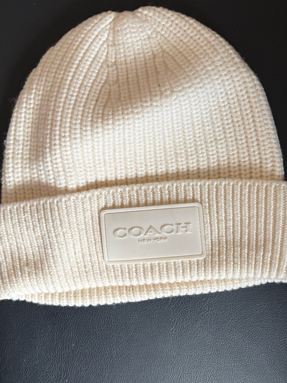 Coach Cream Rib Knit Beanie
